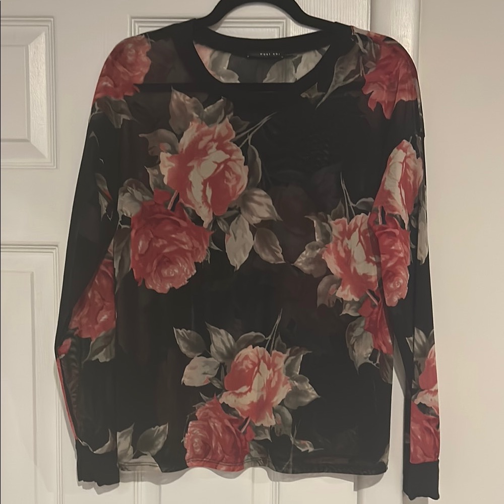 H&M Black and Pink Graphic Blouse